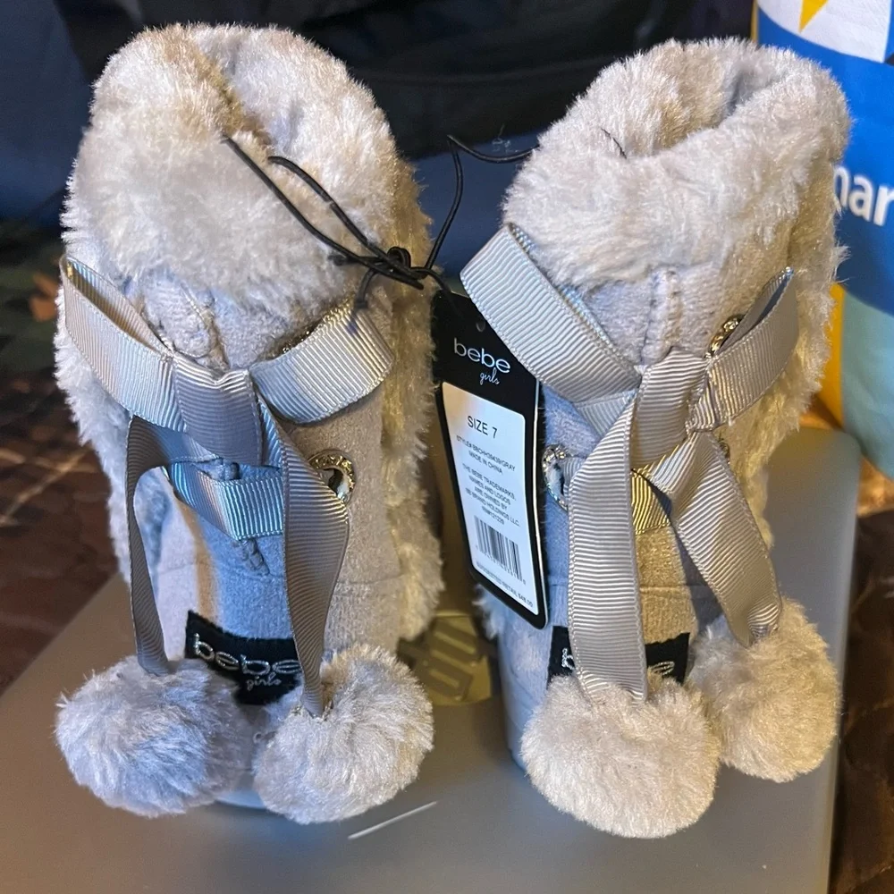 NWT Bebe Toddler Boots Rhinestones Ribbons Poms Sz 7